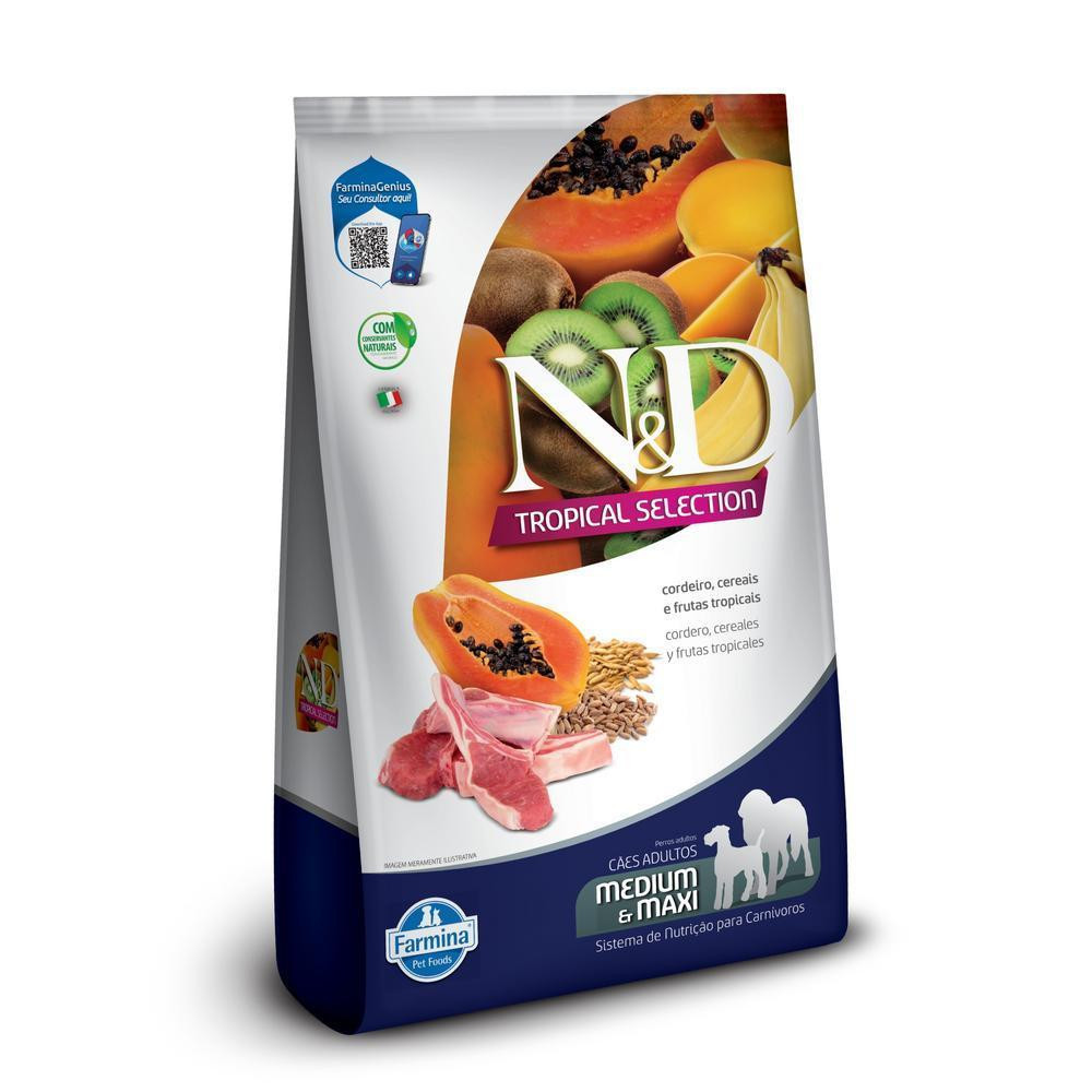 N&D Tropical para Cães Adultos de Raças Médias e Grandes Sabor Cordeiro, Cereais e Frutas Tropicais 2,5Kg em Oferta na Shopee