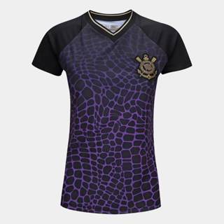 Camiseta Corinthians Coimbra Raglan Gola V Feminina Preto/Roxo em Oferta na Shopee