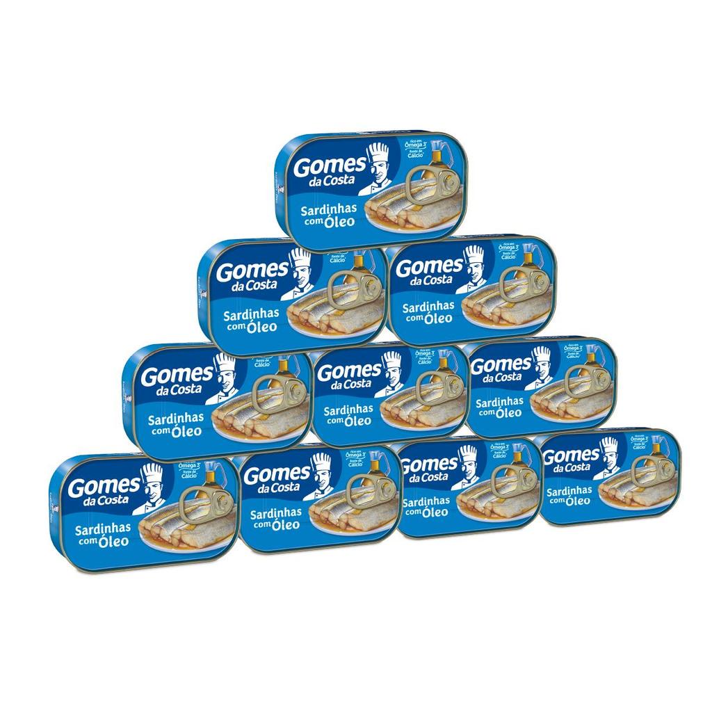 Kit 10 UN - Sardinhas Ao Próprio Suco com Óleo Comestível - Defumado - 125g - Gomes da Costa