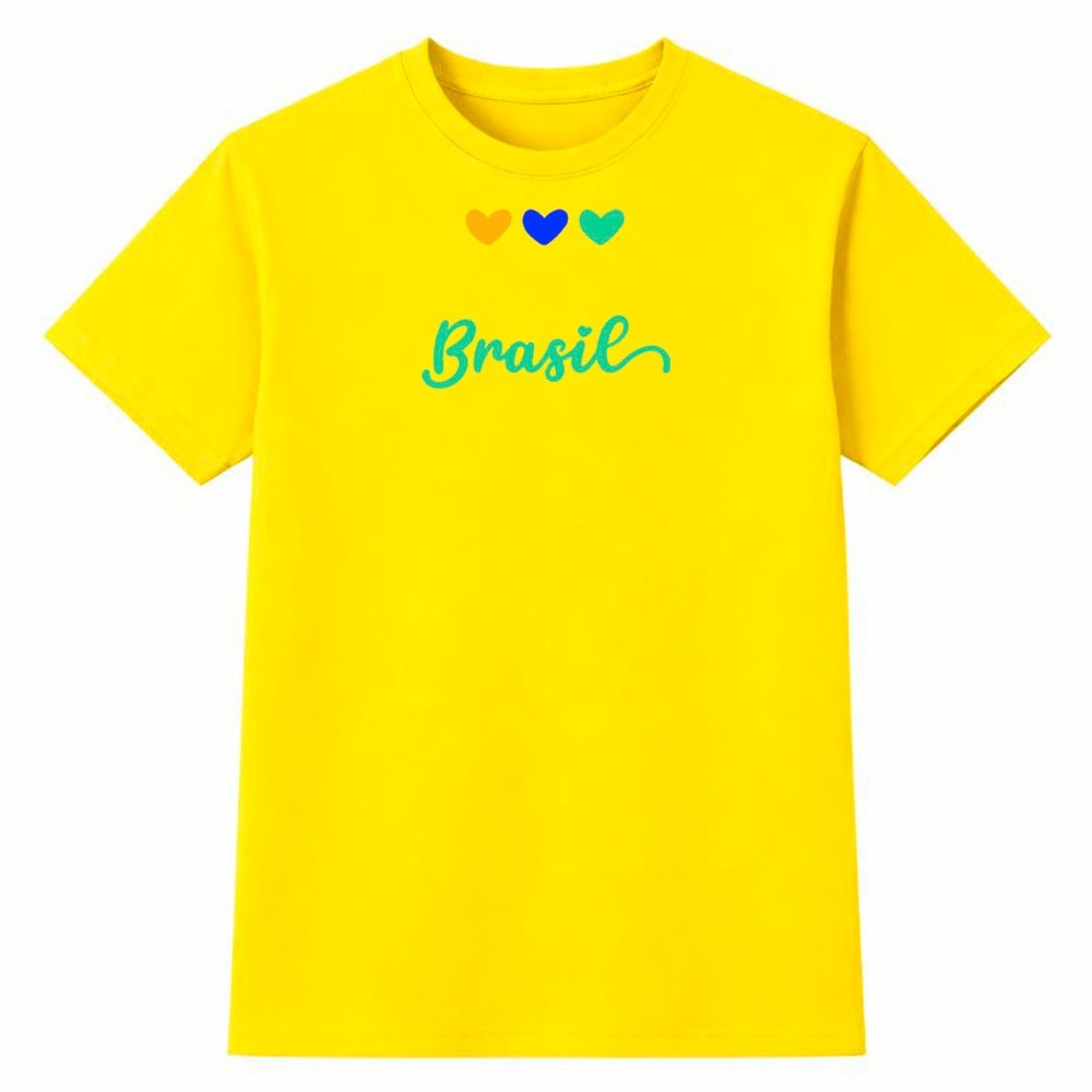 Camiseta Masculina 100% Algodão Camisa Brasil Amor Corações Copa do Mundo Futebol Torcida 