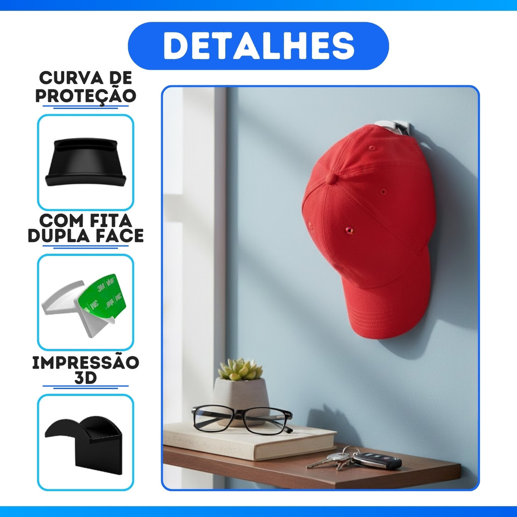 10 Pc Chapéu Adesivo De Parede Ganchos Bonés De Beisebol Gancho Sem Perfuração Cap Organizador Titular Minimalista · foto 2