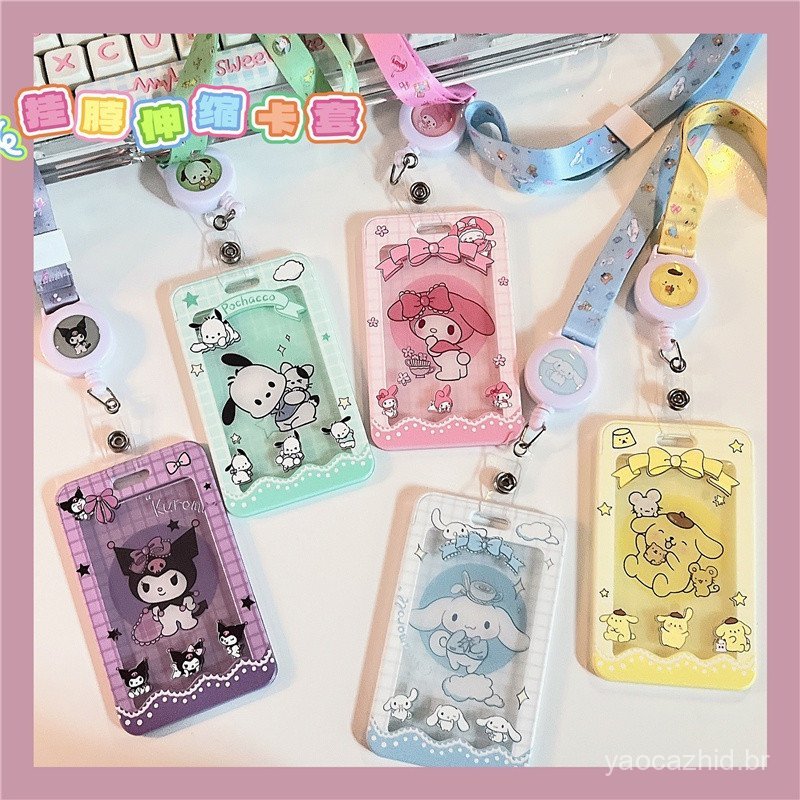 Porta-Cartões Sanrio Acrílico Padrão De Alívio Com Cartão De Identificação De Estudante De Corda Bancário Pendurar Pesco