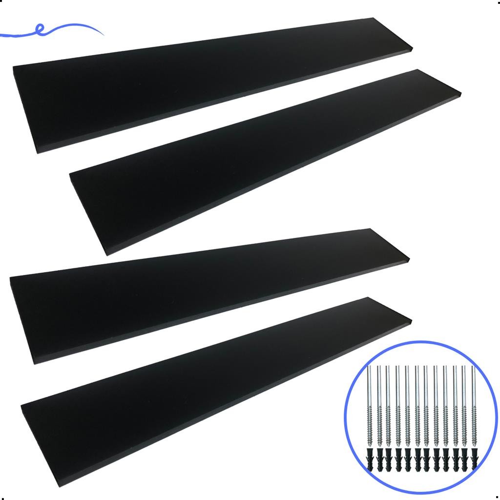 Kit 4 Prateleira Preta 100X15 + Suporte Flutuante Mdf Organizadora Decoração Cozinha Banheiro Sala