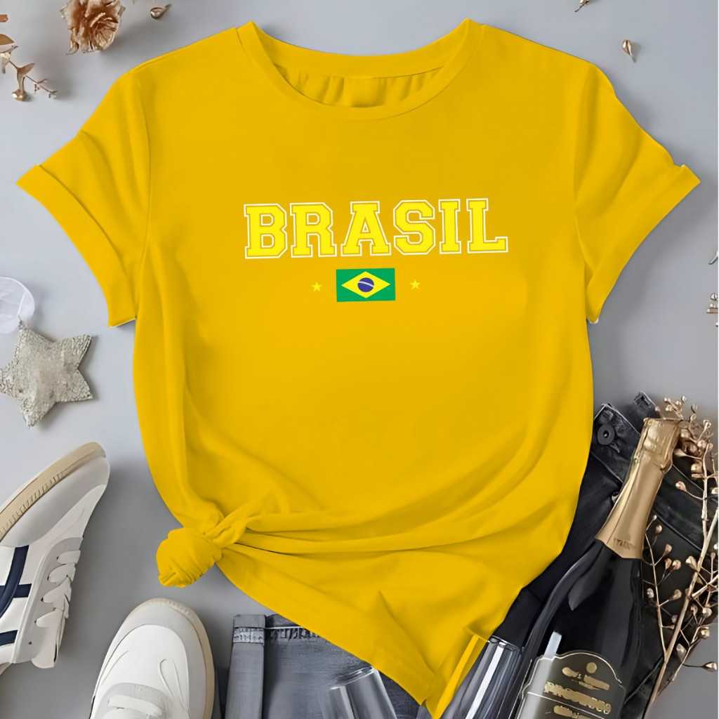Camiseta Blusa Do Brasil Feminina Copa Do Mundo 2026 Camiseta Torcedor Brasil 100% Algodão Envio Já
