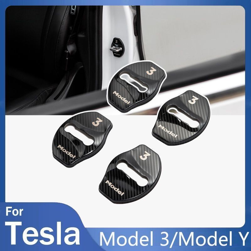 Capa De Fivela De Fechadura De Porta De Carro Para Tesla Model 3 Highland 2024 Protetor De Adesivo De Metal De Fibra De 