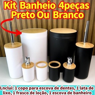 Kit De Banheiro 4 Pçs De Dente E Cesto De Lixo E Frasco De Loção, Escova Vaso Sanitário Copo Escova