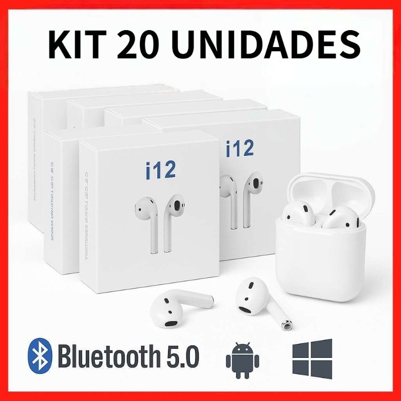 Kit 20/30/40 Fone Bluetooth i12 TWS Barato Sem Fio Com Caixa de Carregamento Android iPhone