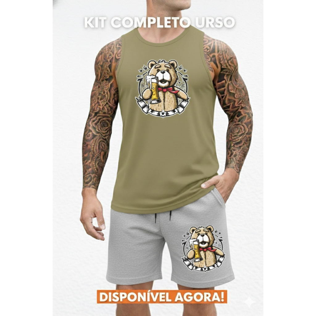 Kit Conjunto Lançamento Urso Fio 30.1 Regata e Bermuda Moletom PREMIUM Confortável Toque Macio Envio Imediato