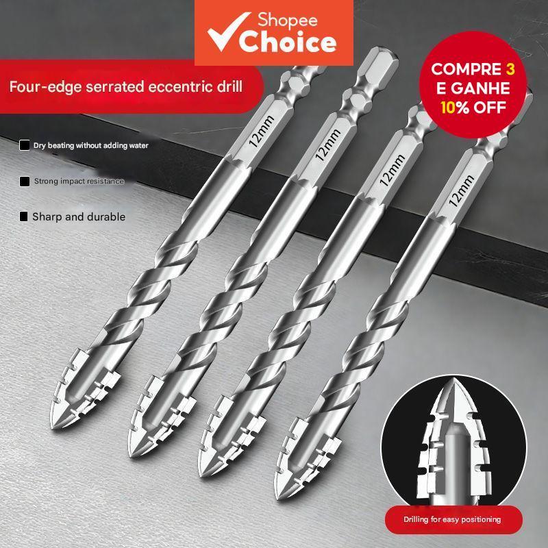 Conjunto de Brocas Excêntricas Serrilhadas de 4 Bordas Multiuso Adequado para Perfuração de Concreto/Vidro Ferramentas em Oferta na Shopee