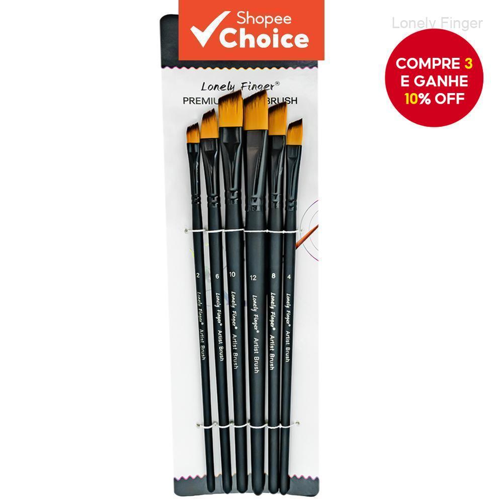 Conjunto de 6 Pincéis Angulares para Pintura Artística Lonely Finger - Nylon Sintético Anti-Desprendimento - Pincel em Oferta na Shopee
