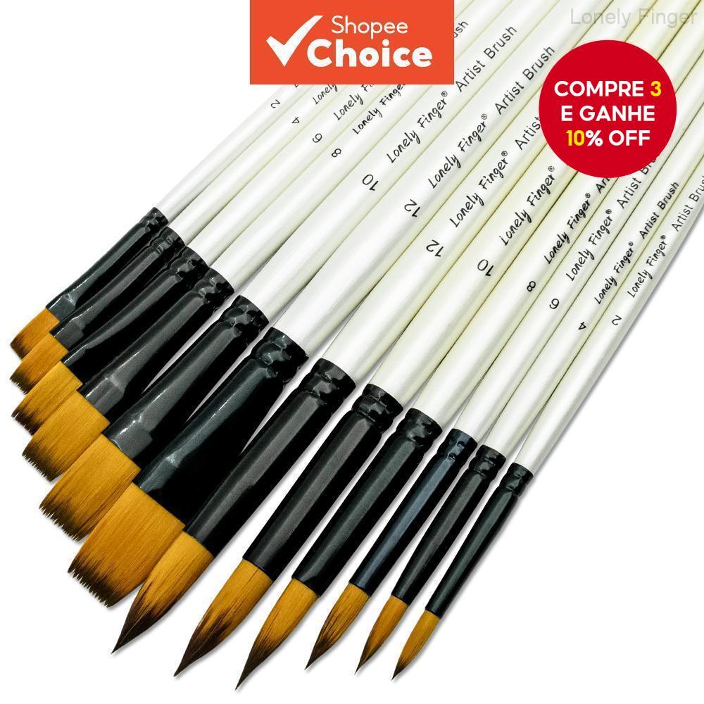 Conjunto de Pincéis Lonely Finger com Ponta Fina e Plana, 12 Peças para Pintura Acrílica, Óleo, Aquarela e Guache, em Oferta na Shopee