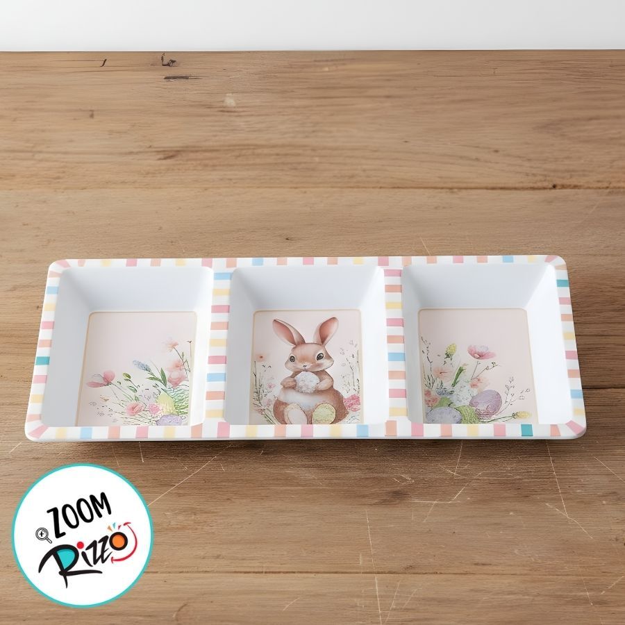 Petisqueira de Páscoa em Melamina - Coelho com Ovo - 34x16x2,7cm - 1 unidade - Rizzo em Oferta na Shopee