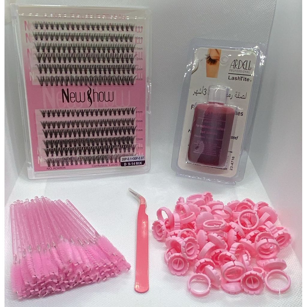 Kit New Show Cílios Postiço Tufinho  + Cola Ardell 30ml + Pinça para Extensão de Cílios + 50 Escovinhas + 50 batoques
