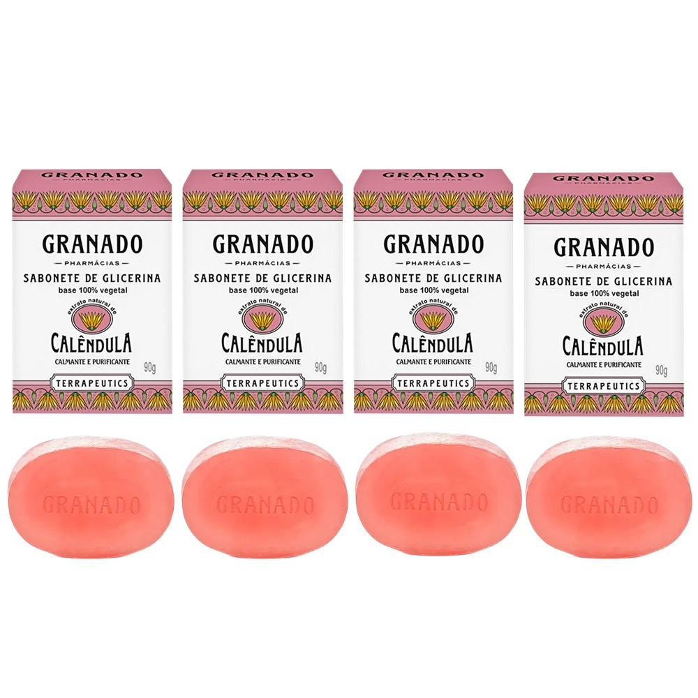 Kit 4 Sabonete Phebo Granado Calêndula Terrapeutics Glicerina Vegetal Natural em Barra 90g