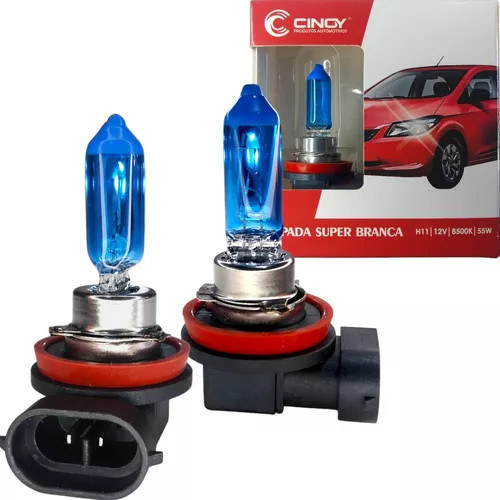 Par Lâmpadas H11 8500K Super Branca Efeito Xenon Cinoy 55W 12V Farol Encaixe Padrão em Oferta na Shopee