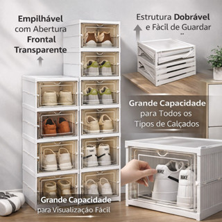 Sapateira Dobrável 9 Andares Transparente com Porta Frontal – Caixa Organizadora Empilhável Anti Poeira em Oferta na Shopee
