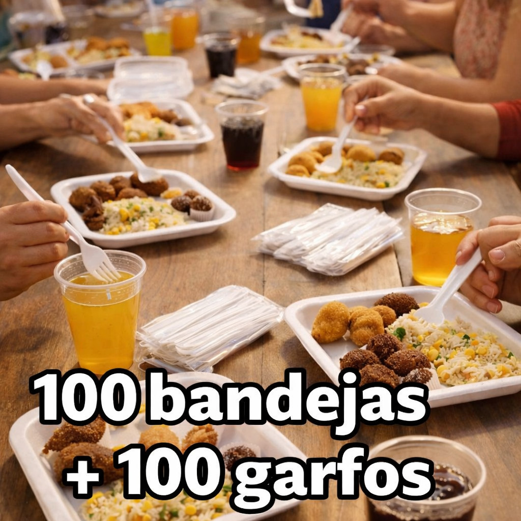 Kit Descartavel 100 Bandeja B2 + 100 Garfo Refeição
