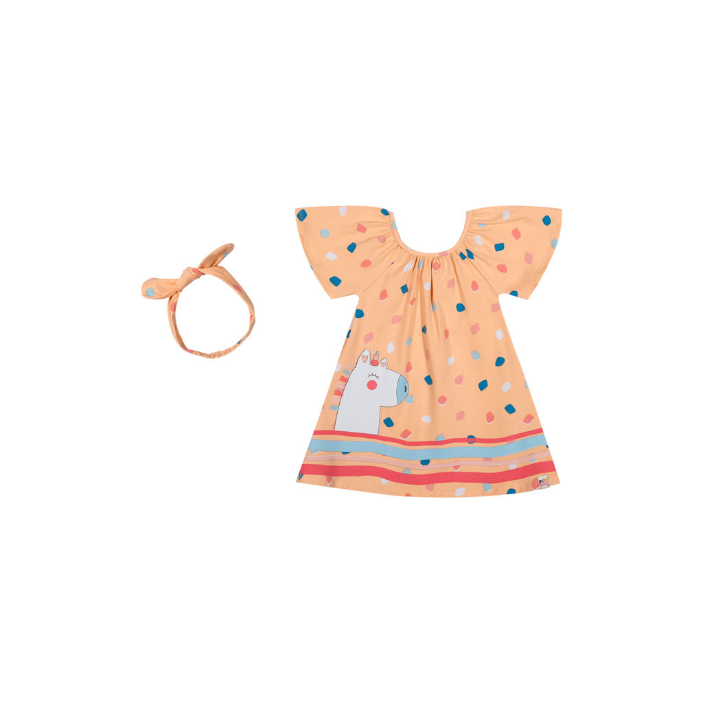 Vestido Bebê Menina Com Faixa Para Cabelo Elian Laranja