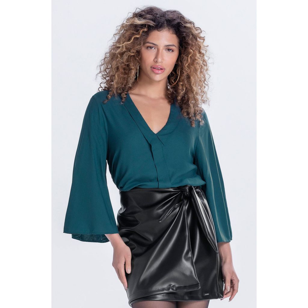 Blusa Feminina Manga Ampla Marialícia Verde Escuro