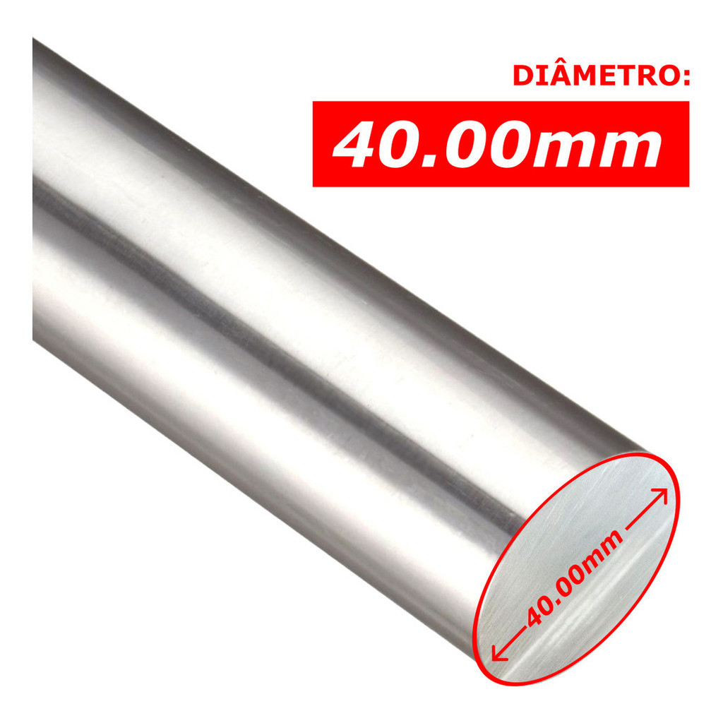 Barra Redonda Inox 40mm - 50cm / 60cm / 1 metro - AISI 304 - Tarugo Haste Eixo Vergalhao Trefilado
