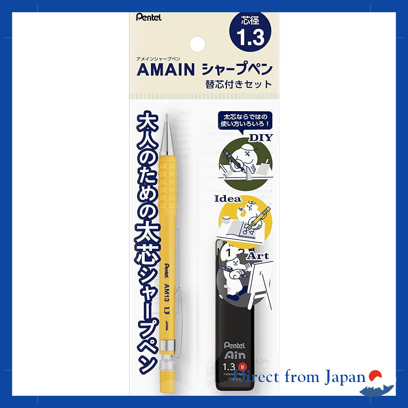 Conjunto De Chumbo De Substituição Para Lápis Mecânico Pentel AMAIN Sharp 1.3 Mm Amarelo XAM13ST-GH1