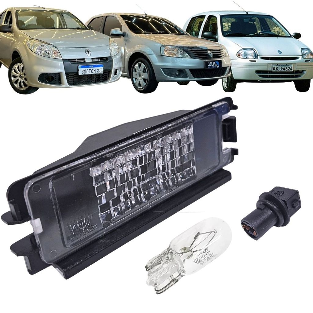 KIT LANTERNA LUZ DE PLACA RENAULT CLIO LOGAN SANDERO PAR COM SOQUETE E LÂMPADAS LED 12V ILUMINAÇÃO