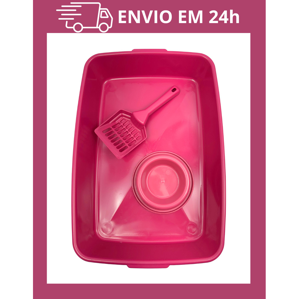 Kit Higiene Gatos Bandeja Areia Pá E Pote Ração Resistente