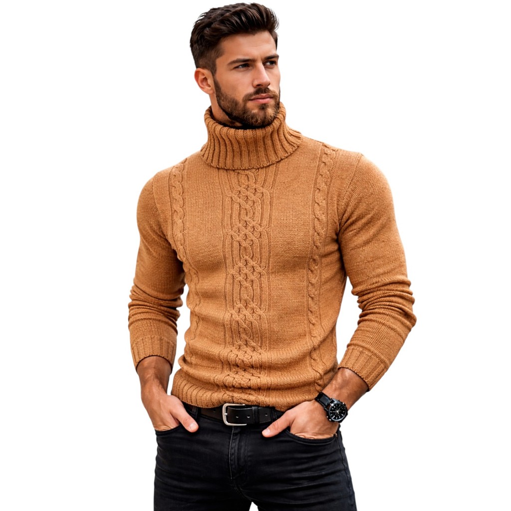 Cacharrel Casaco Blusa Tricot Lã Masculina Canelada Gola Alta MP818 em Oferta na Shopee