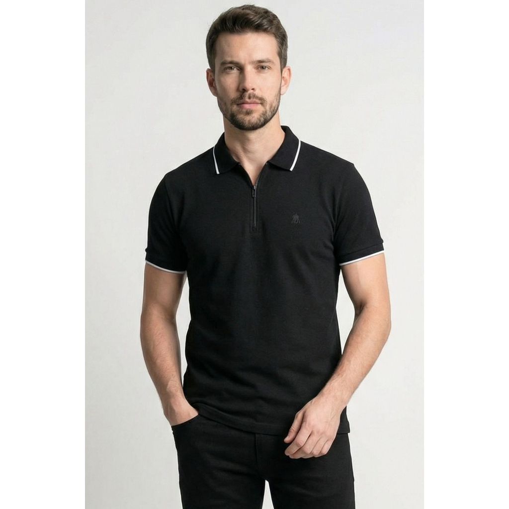 Polo Piquet Colarinho Zíper Polo Wear Preto