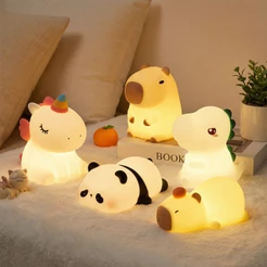 Luminária Abajur Silicone LED Touch Recarregável 7 Cores Unicórnio Panda Kapibala Quarto Bebê Infantil