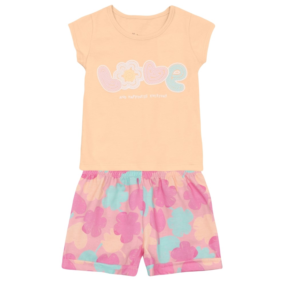 Conjunto Infantil Bebê Menina Laranja Blusa E Shorts em Moletinho 100% Algodão Brandili
