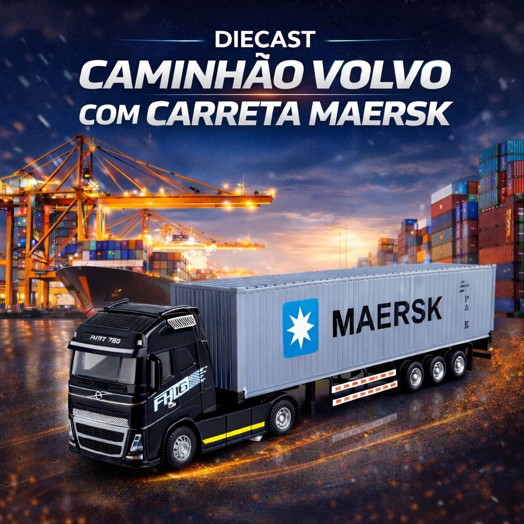 Miniatura Caminhão Volvo Com Container Maersk Farol E Som em Oferta na Shopee