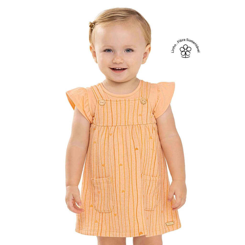 Conjunto Bebê Menina Vestido Listrado Colorittá Laranja em Oferta na Shopee