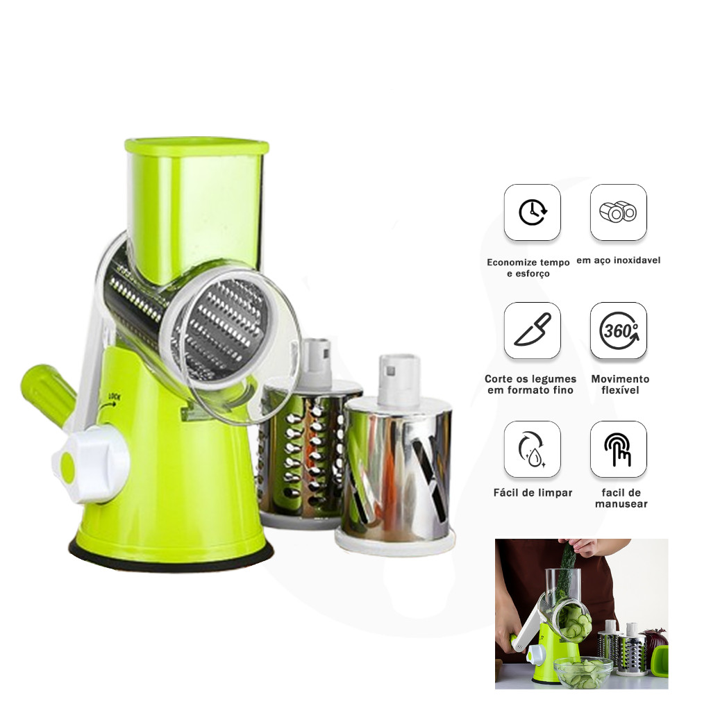 Ralador Fatiador Manual 3 Lâminas Inox Manivela Ventosa em Oferta na Shopee