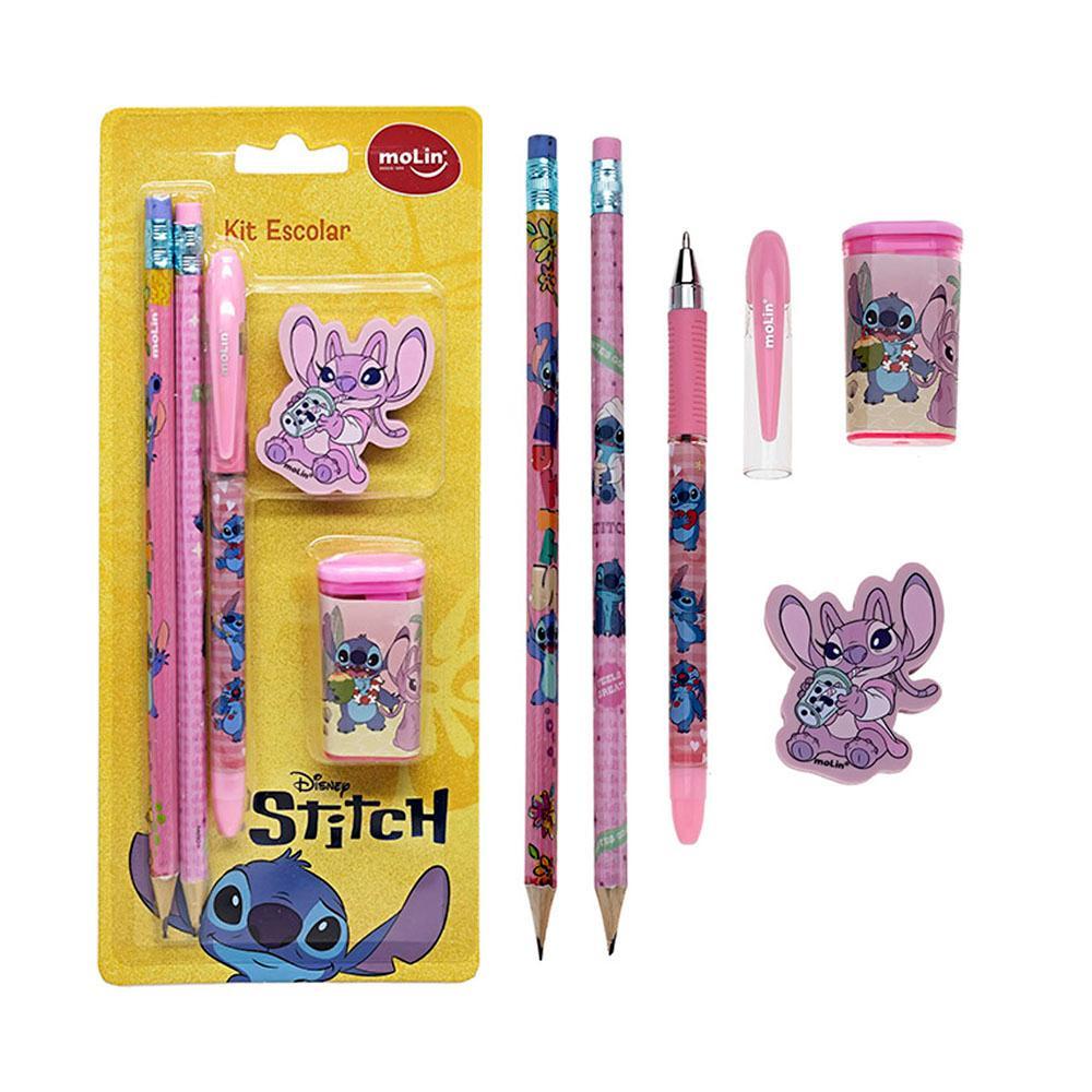 Kit Lápis HB Caneta Apontador Borracha Stitch Angel Molin · foto 2