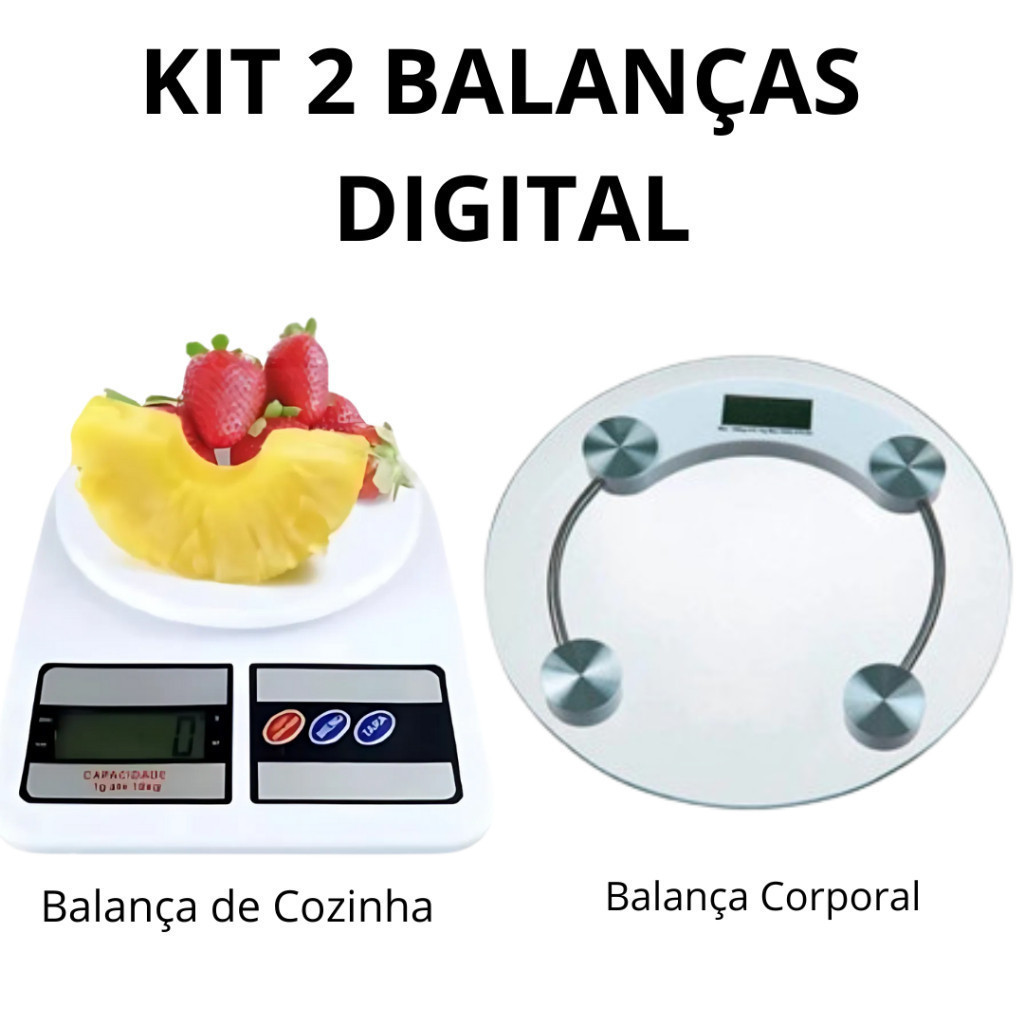 Kit 2 Balança Digital Cozinha e Corporal Redonda Para Dieta e Nutrição Fitness