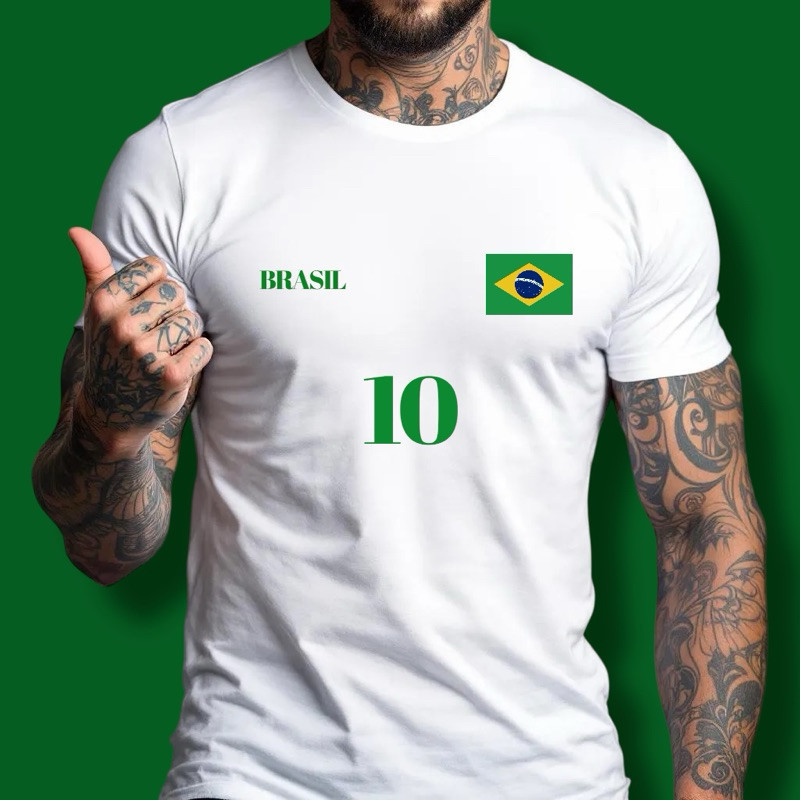 Camiseta Brasil Futebol Torcida Copa do Mundo Bandeira 10 Copa do Mundo 2026 100%Algodão Envio Rápid/Imediato Spyke Shop