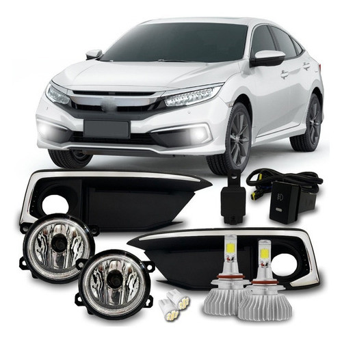 Kit Farol Milha Neblina Auxiliar Civic G10 2020 + Super Led H11 6k