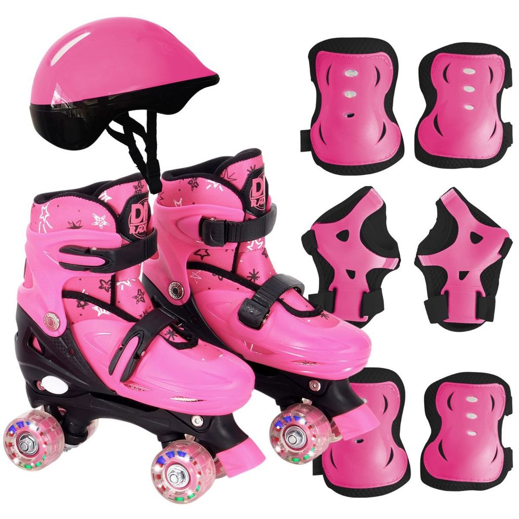 Patins Roller Infantil Ajustável Kit Proteção 4 Rodas Led