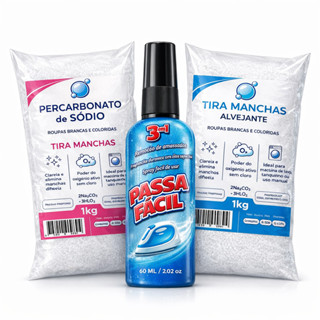 Tira manchas alvejante 1kg + Percarbonato de sódio 1kg + Facilitador Passar Roupas 1Un em Oferta na Shopee