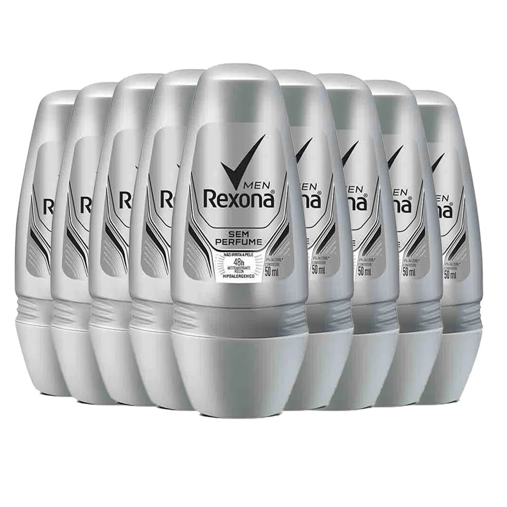 Kit Desodorante Roll On Rexona Men Sem Perfume 50ml - 9 Unidades em Oferta na Shopee