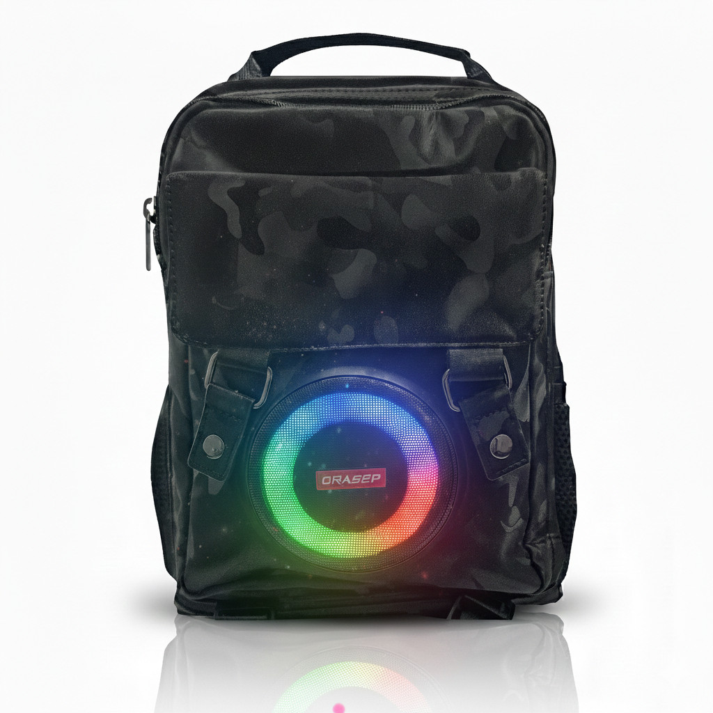 Mochila Multifuncional com Caixa de Som Bluetooth 12W LED RGB Bateria Recarregável 3000mAh