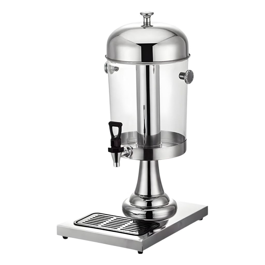 Suqueira Com Corpo Acrílico Dispenser P/ Bebidas Inox Com Tubo De Gelo E Torneira 8 Litros Chef Line