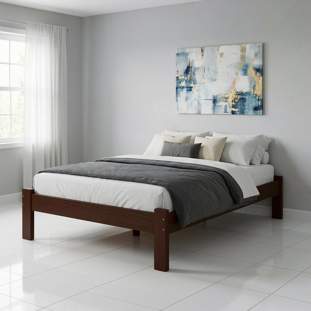 Cama Casal Oriental em Madeira Maciça Castanho Reforçada