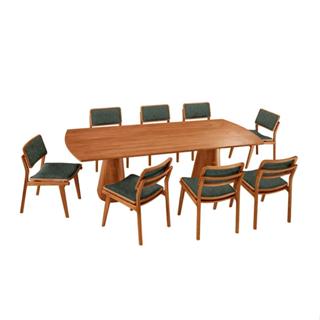 Mesa de Jantar Retangular Itália com Tampo Laminado e 8 Cadeiras Lea Corino Jade e Imbuia Natural em Oferta na Shopee