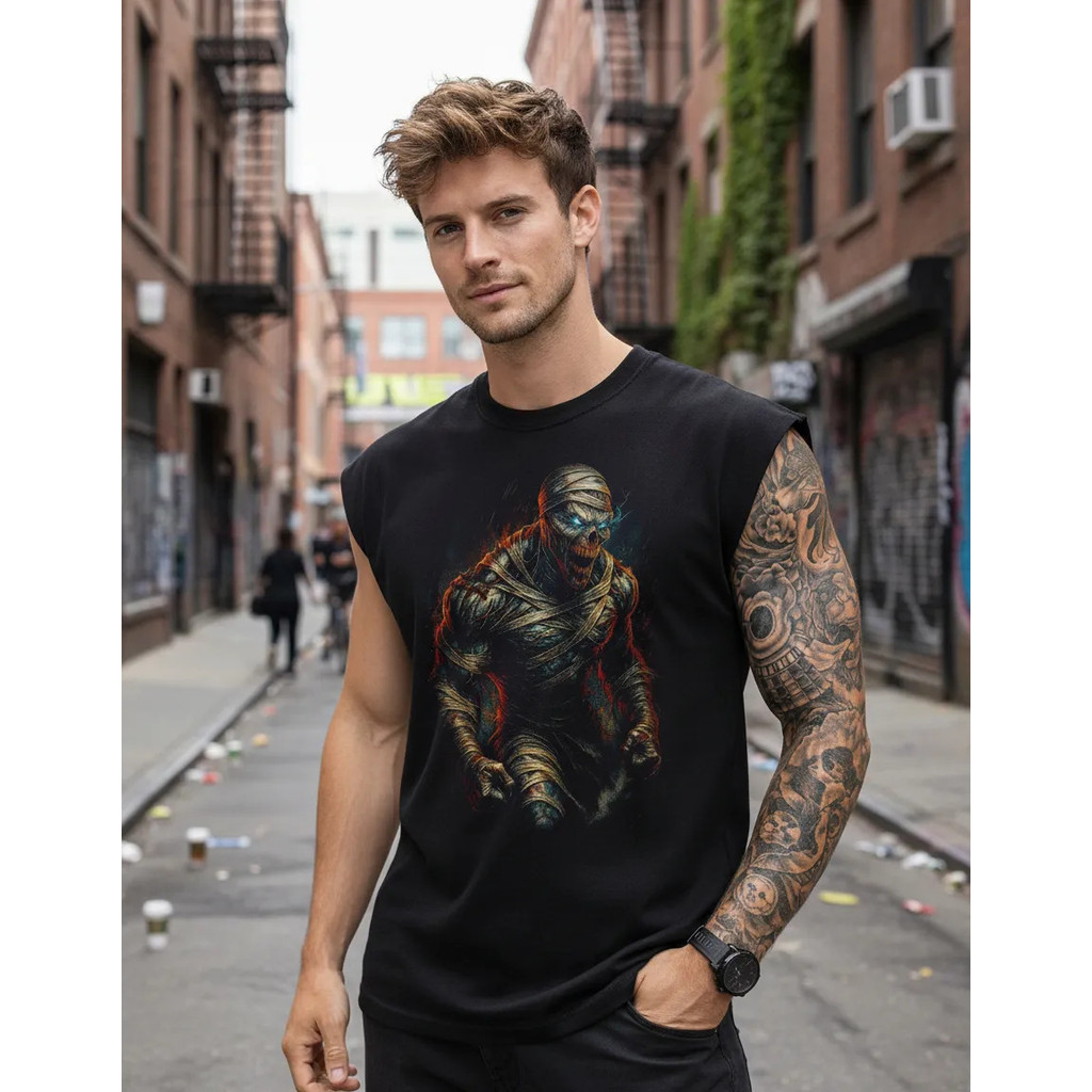 Camiseta Regata Oversized Mumia Terror Halloween F Cavada