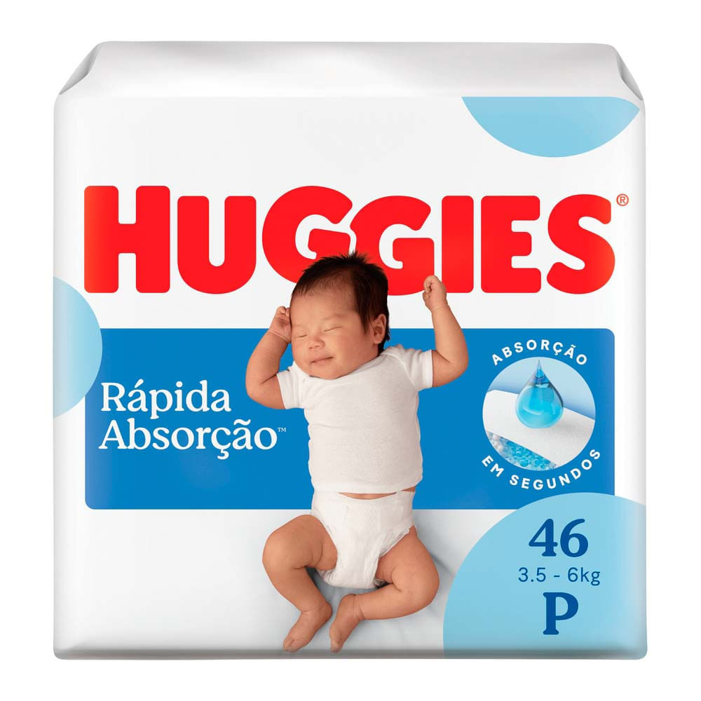 Fralda Huggies Rápida Absorção Tamanho P Pacote Mega 46 Unidades Descartáveis
