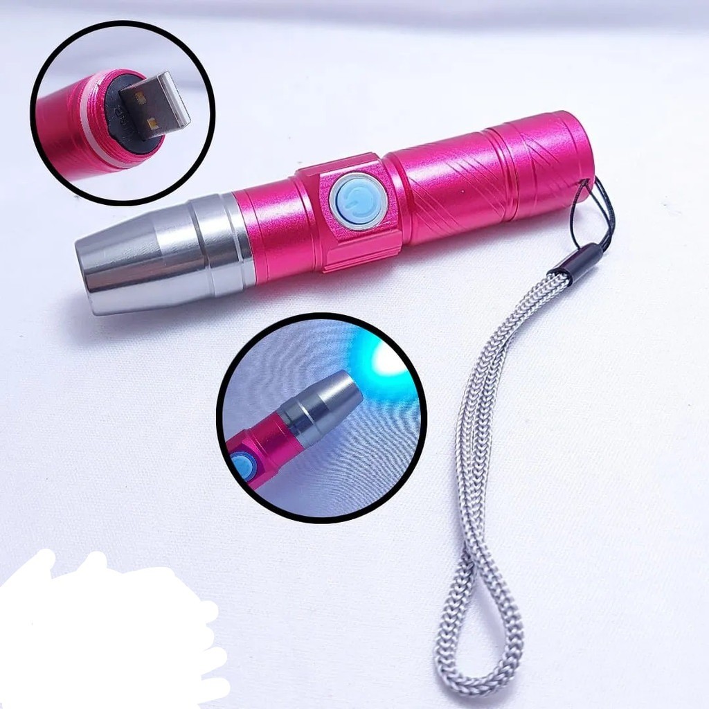 Lâmpada KAISA UV recarregável USB 3 modos 365 nm Ultravioleta Mini Lanterna LED UV(Cor do corpo: ROSA)