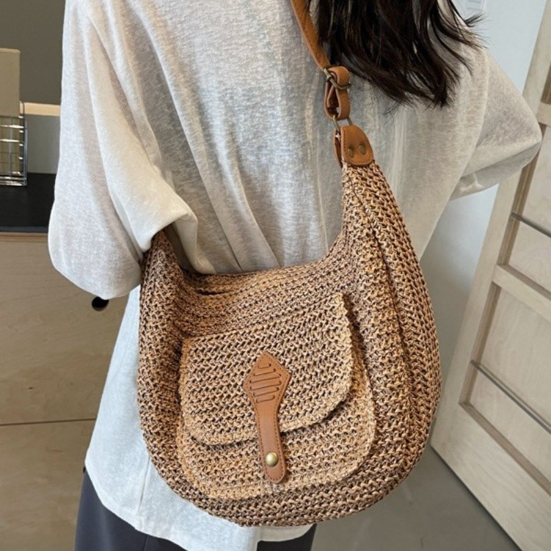 Bolsa Palha Feminina de Ombro e transversal Alça Verão Lazer Casual Praia Acabamento perfeito e durável em Oferta na Shopee