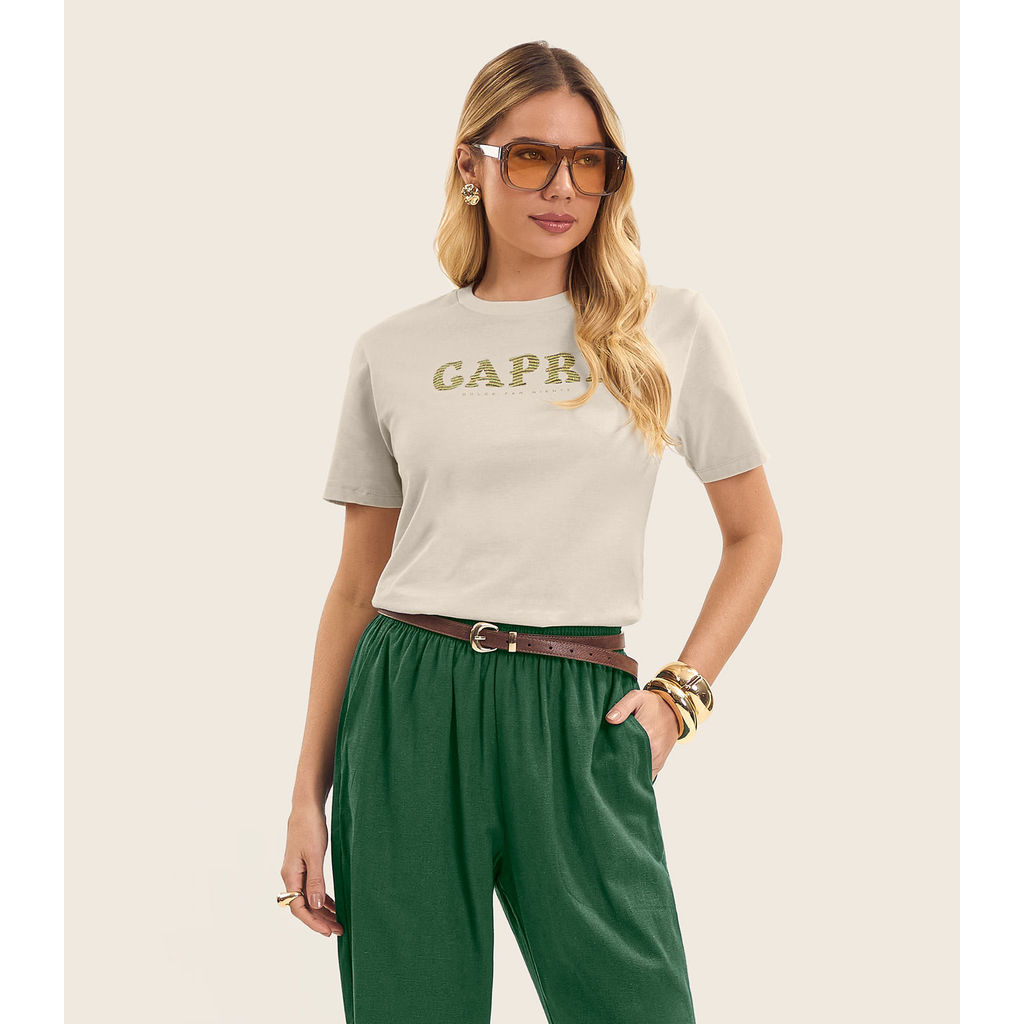 T- Shirt Feminina em Meia Malha Endless Bege em Oferta na Shopee